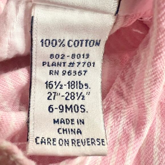 Osh Kosh B'Gosh Bib Overalls Baby Girls Size 6-9 mo Pink White Vestbak Y2K VTG - Picture 6 of 7